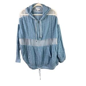 Silence & Noise Sheer Mesh Jacket Half Zip Hooded Lightweight Blue Size Small